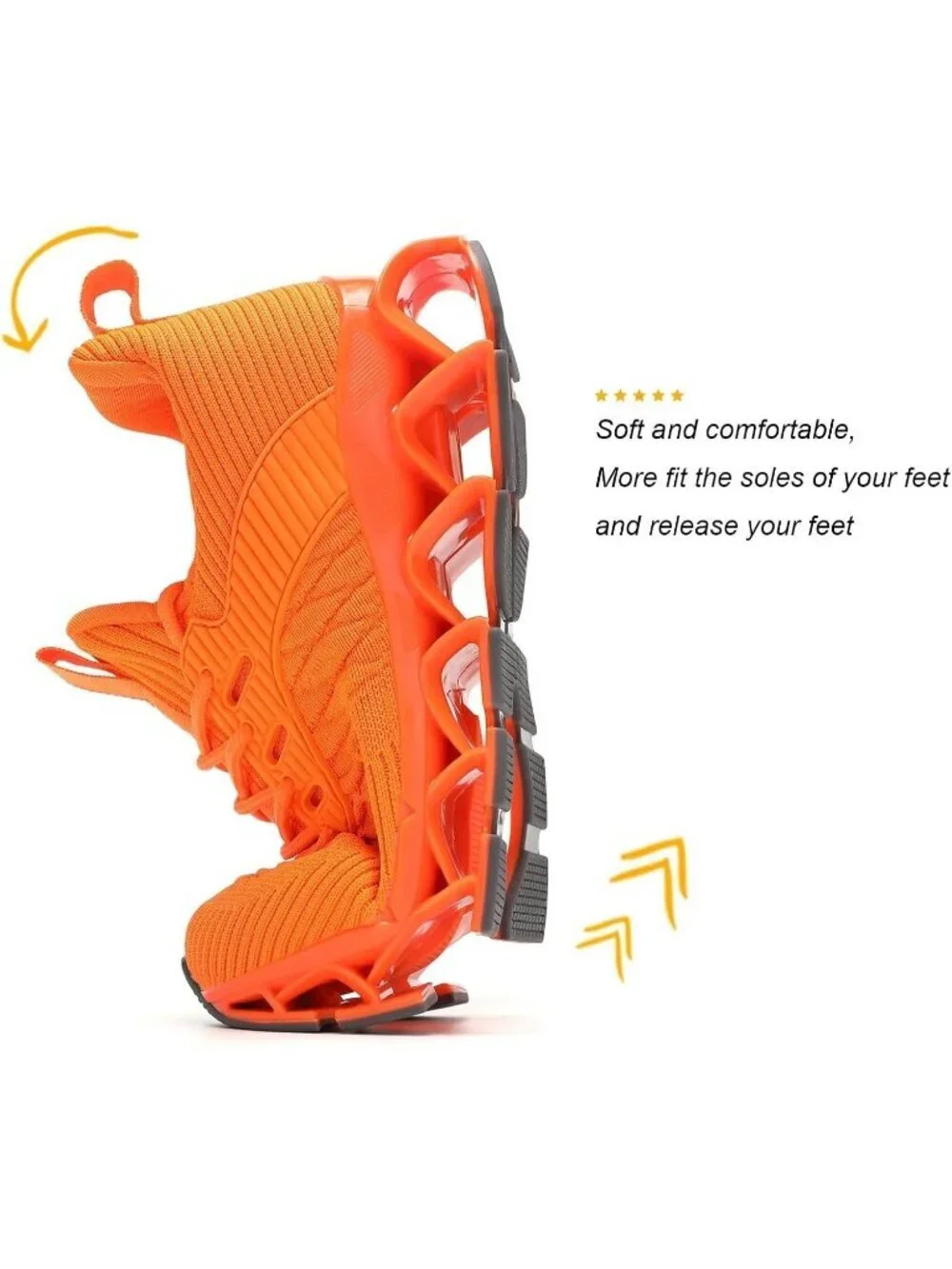 Women's Orange Blade Mesh Comfort Non Slip Athletic Slip on Soft Sneaker Shoes